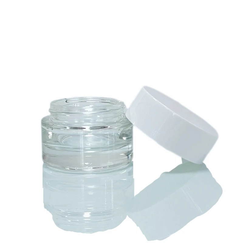 Cream unique thick heavy bottom container 15g 30g 0.5oz 1.7oz transparent glass jar with white lid