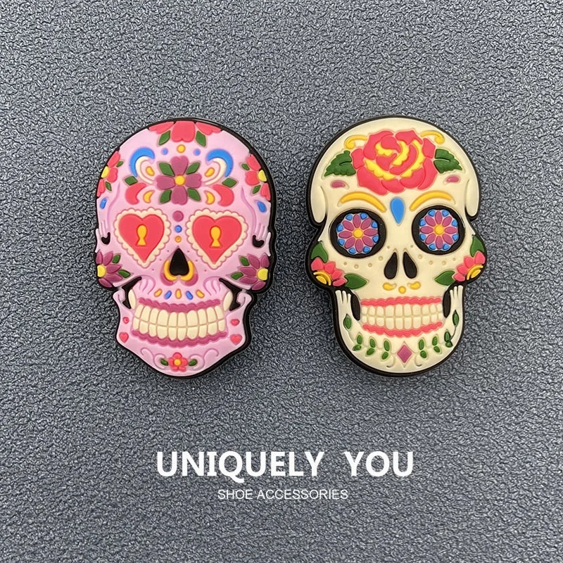 Painted Skull Shoe Charms Skeleton Bones PVC Shoe Buckle Sandals Design Accessories fit Kids Party Gifts