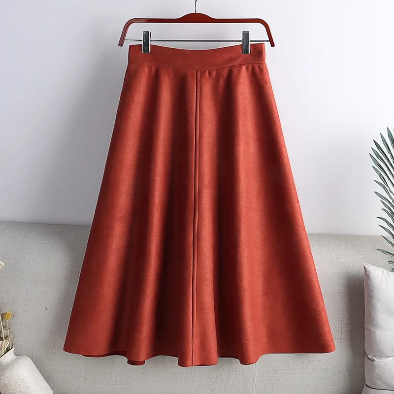 Summer New Fashion Leather Suede Fabric Skirt High-Waisted A-Line Large Skirt Mid-Length Skirts