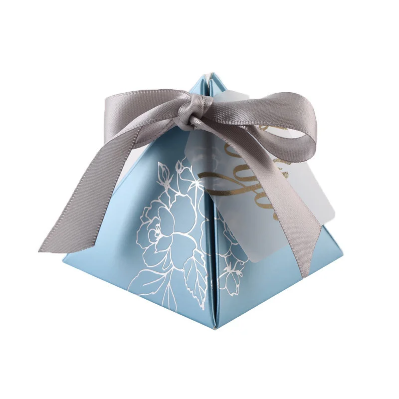 Manufacturer Candy Box Chocolate Packing Boxes Triangle Party With Polyester Ribbon Shredded Paper For Gift Box