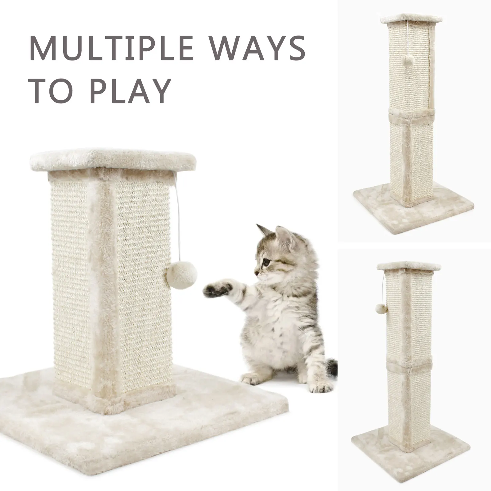 New Design Beige Two Section Cat climbing tree scratching column vertical post sisal claw toys