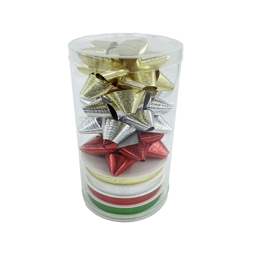 Gift Bows Stars Asst 3pcs wrap gift bows and 4 Rolls of Wrapping Colored DIY Ribbon for Christmas Party Gift Package