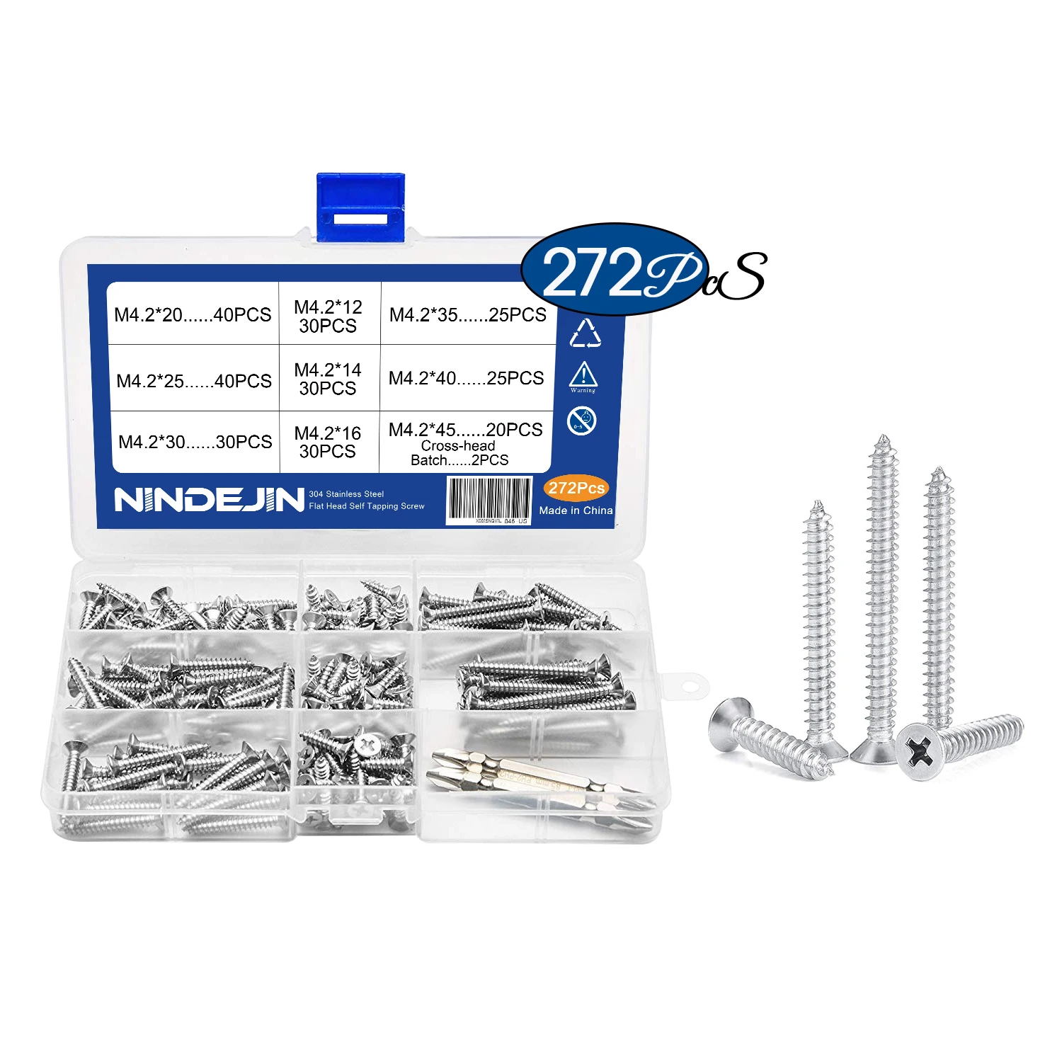 304 Stainless Steel Self-tapping Screw Set M4.2 Phillips Countersunk Head Self Tapping Screw for Metal