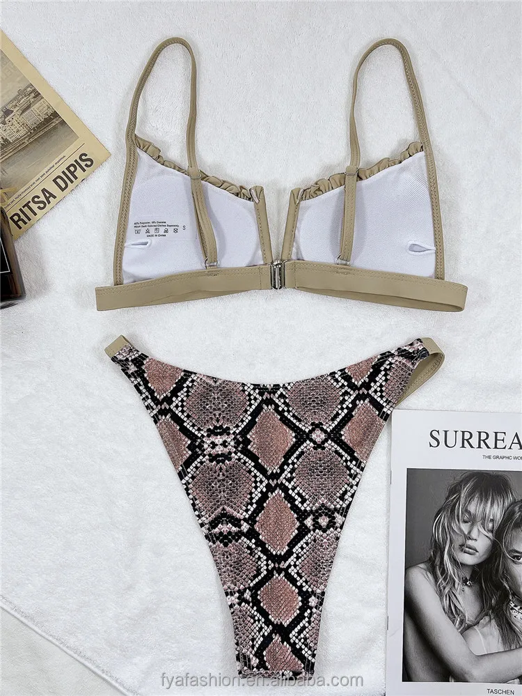 2022 Sexy Deep V Neck Beachwear Hot 2 Pieces Mini Micro Snake Print Bikini Women