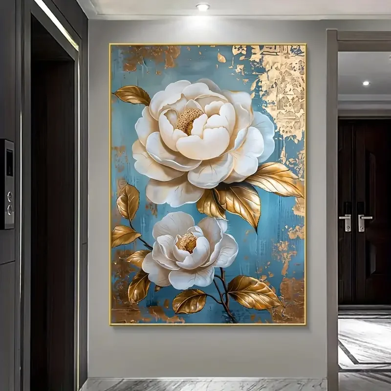 Modern Vintage Golden Flower Canvas Poster Wall Art Decorative Print for Living Room Indoor Portrait Floral Decoration for Home