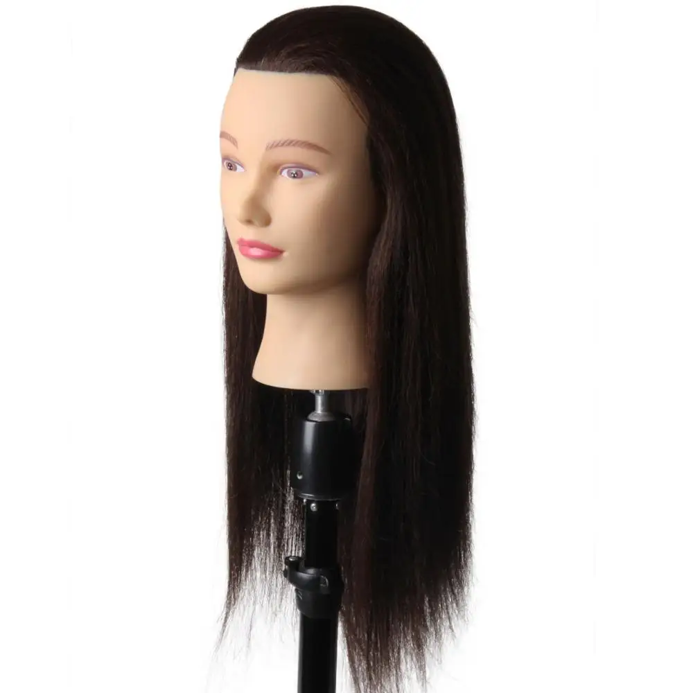 100% Real Natural Hair Training Mannequin Head Professional Hairstyle Practice Wig Head Women Brown