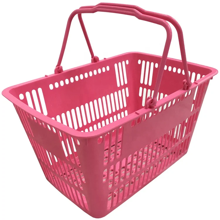 Pink Two Handle Foldable Shopping Basket Supermarket Baskets Shopping Basket
