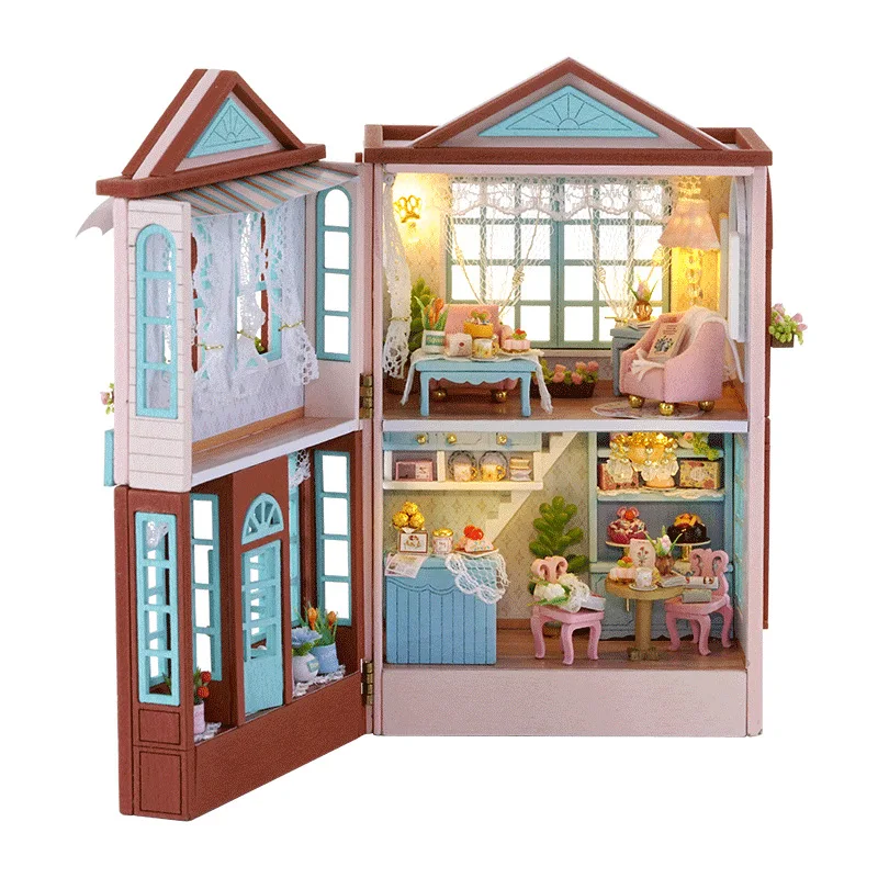 Mini DIY Cabin Doll House Wooden Handmade Foldable Self-made Multi-Level Gifts for Girls Miniature Model Toy Kids PC Material