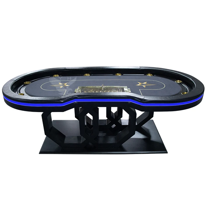 YH 260cm Casino Standard Customized Logo Texas Poker Table With Golden Chips Tray and Water Cups