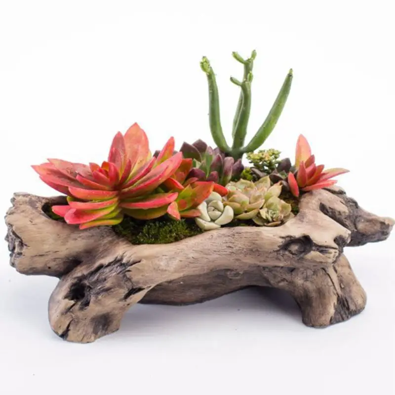Creative personality cute simple wood root pile retro brown succulent flower pot ceramic old pile pot