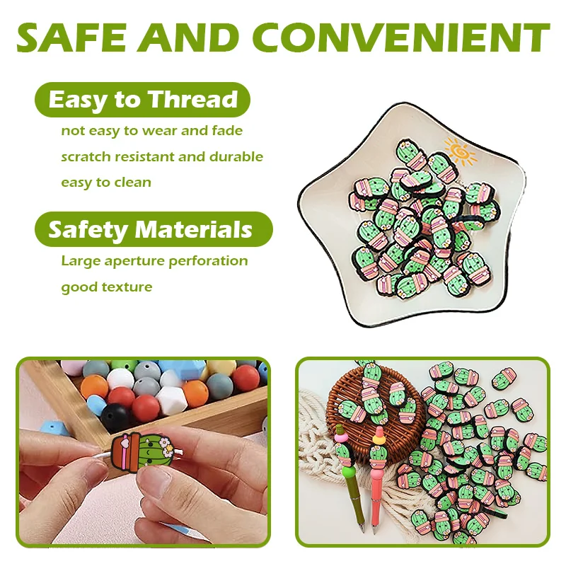 Hot Selling Cactus Food-grade Silicone Focal Beads DIY Craft Jewelry Bracelet Pen Decoration Keychain Making Accessories