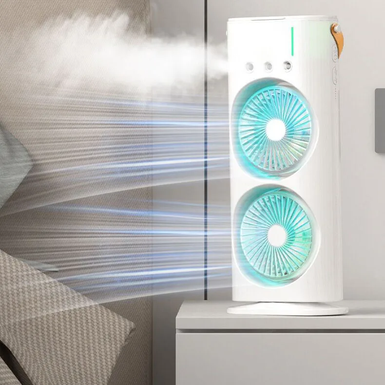 Portable Air Cooling Desk Fan Twin Rotatable Electric Handy Table Fan Outdoor Garage Use Mechanical Made Plastic With Water Tank