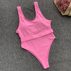 Hot Pink Model Wallpaper Korea Swimwear Bikini Sexy Women One Piece Swimsuit