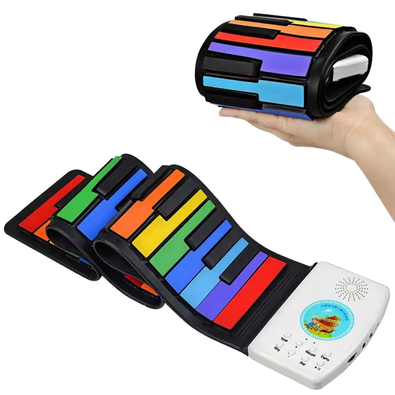 Hot Selling Portable 49 Keys Rainbow Keyboard Roll up Piano Musical Instrument Toy for Kids Electronic Organ Gift