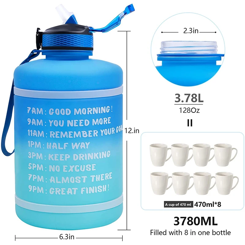 Wholesale 128oz PETG Gradual Changing Color Large Plastic Water Bottle Safe Lock, Time Mark, Sleeve Handle