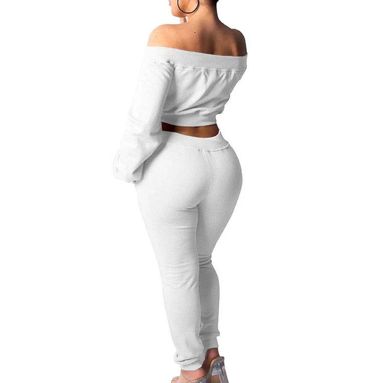 Fashion Sexy Long Sleeve Lace Up Off Shoulder Wholesale Clothing Crop Top with High Waist Pants Yoga Leggings 2 Piece Outfit Set
