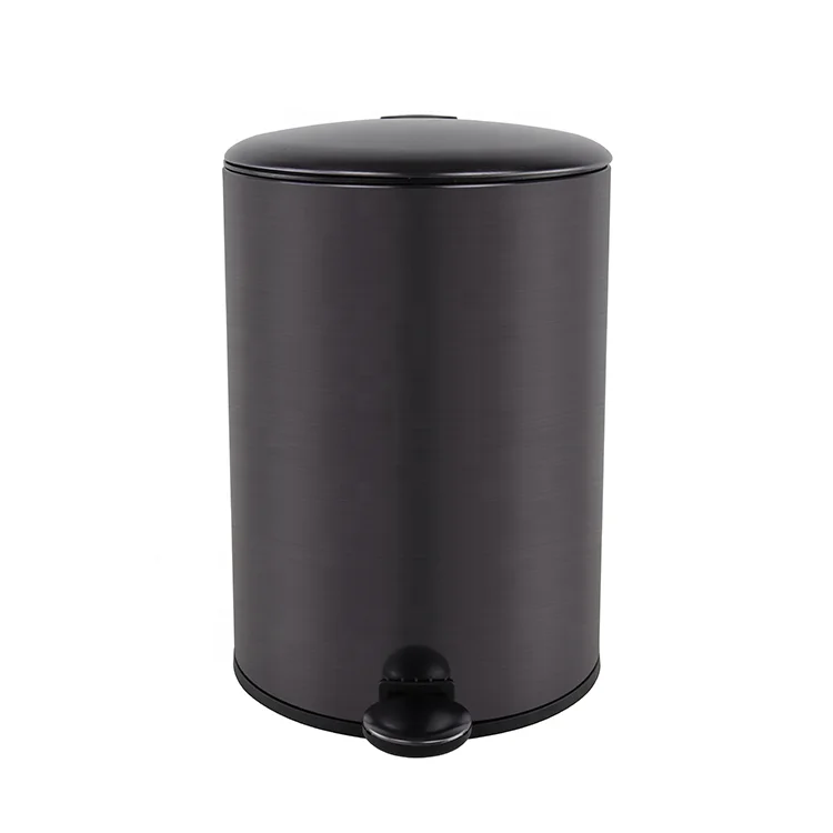Modern black round shape dustbin with anti fingerprint oil iron powder coating foot pedal trash can