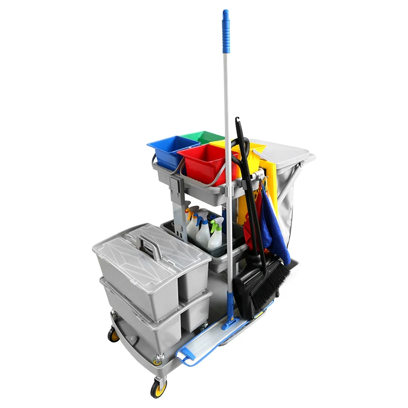 High Quality Plastic Housekeeping Maid Service Trolley Cart For Hotel Hospital Universal Cleaning Set