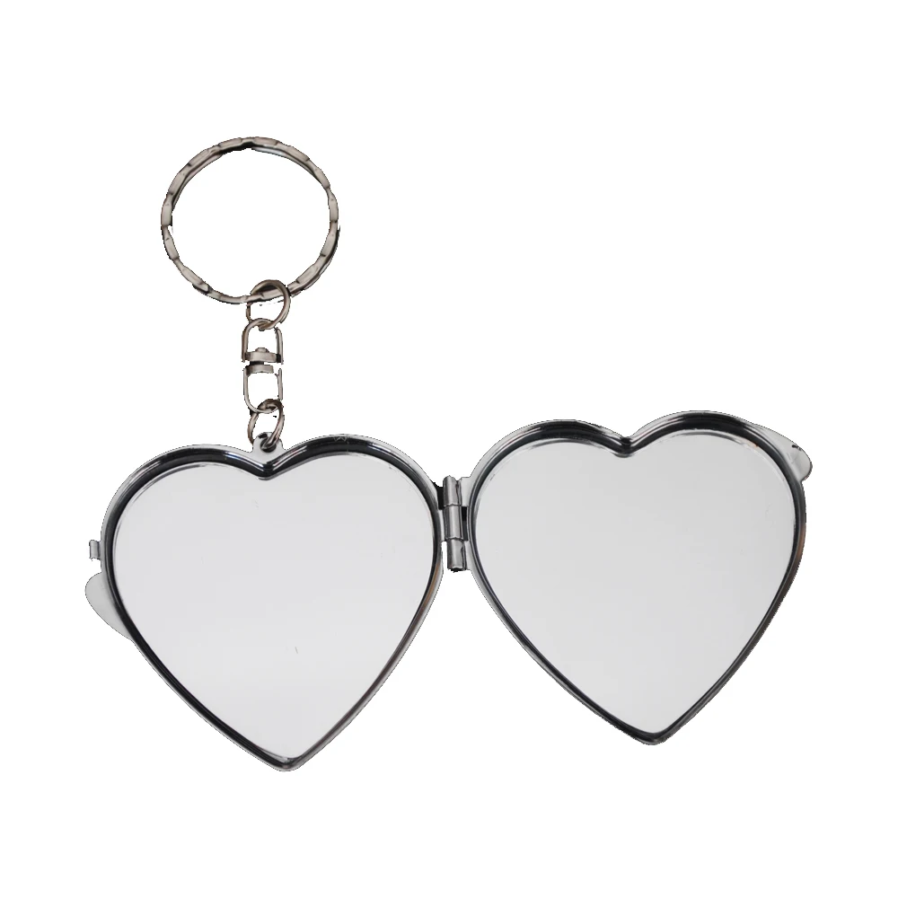 Высококачественный металлический хром в форме сердца мини компактный зеркальный брелок