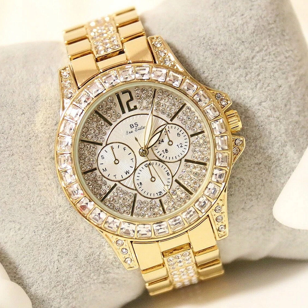 Top Brand Bs Bee Sister Women Watches Quartz Diamond Luxury Watch Fashion Wristwatch Crystal Jewelry Rose Gold Girls Watch