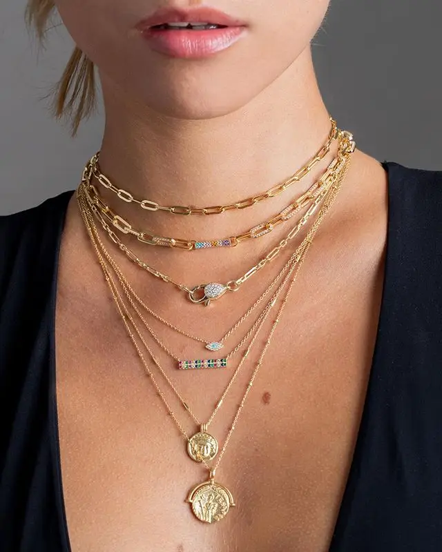 Promotion 45cm square link chain iced out bling micro pave cz women Modern Cable Chain Necklace