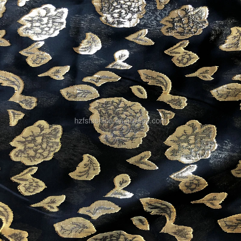 Jacquard Flower Printed Gold Metallic Yarn Design 100% Polyester Fabric Customized Viscose Silk Velvet Fabric Chiffon Fabric 70D