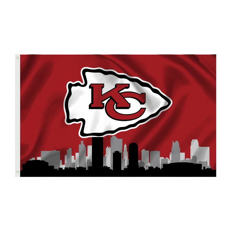 custom 5X3ft Wholesale factory sports banners all 32 teams american football club flags with City Silhouette for NFL teams