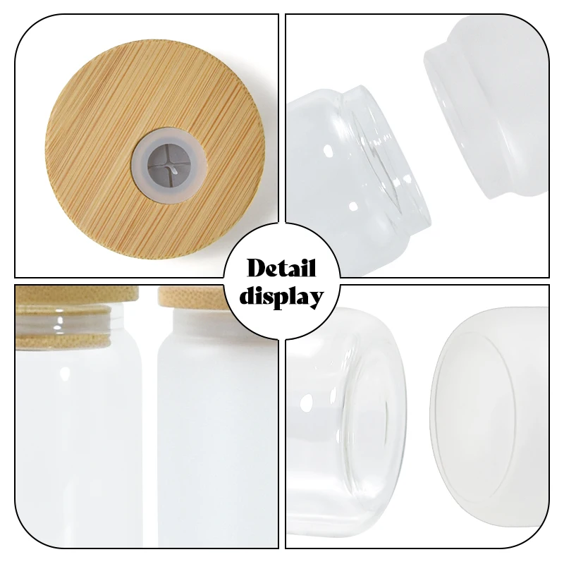 Hot Sale 3oz sublimation Frosted clear Beer Can Shaped Drinking Glasses 3 oz mini tumbler Glass Cups with Bamboo Lid and Straw