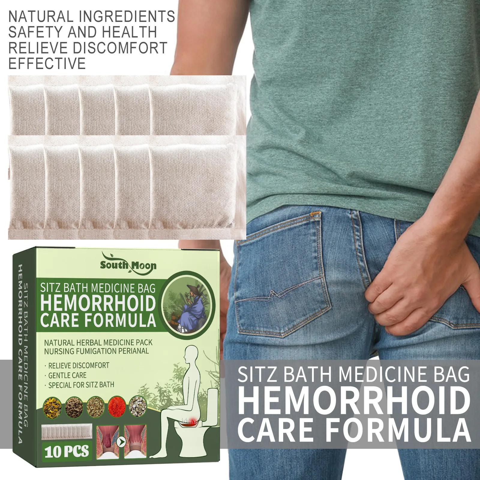 100% Pure Natural Organic Herbal Steam Herbs For Women and Men Sitz Bath Medicine Bag Hemorrhoid Care Formula