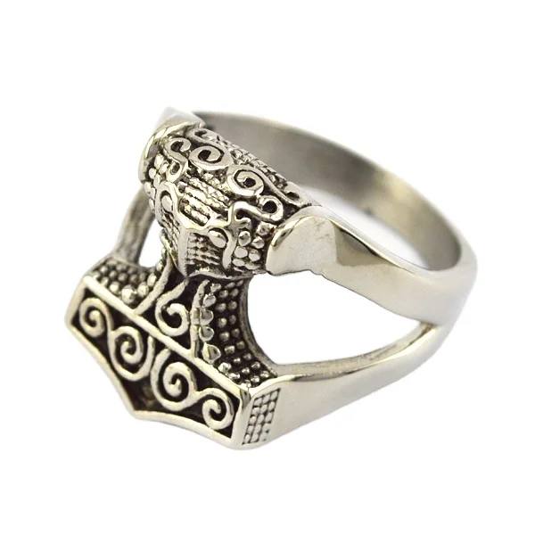 Vintage Silver Hollow Viking Valknut Raven Thor Hammer Finger Ring r003204