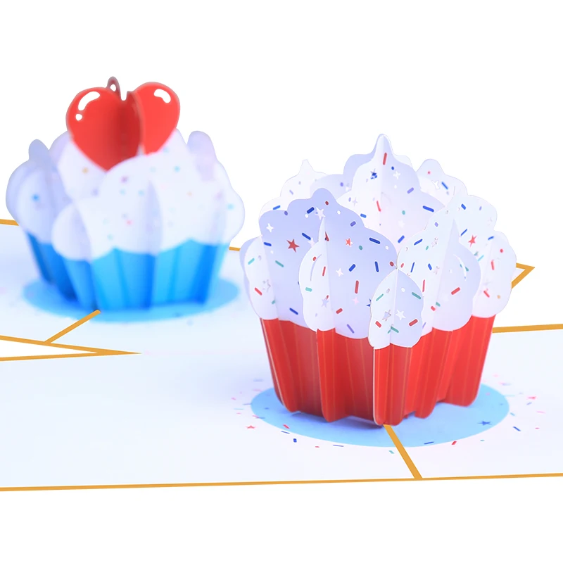Оптовая продажа ручной работы креативный цветной красный торт мультфильм 3D всплывающие открытки на день рождения с конвертом