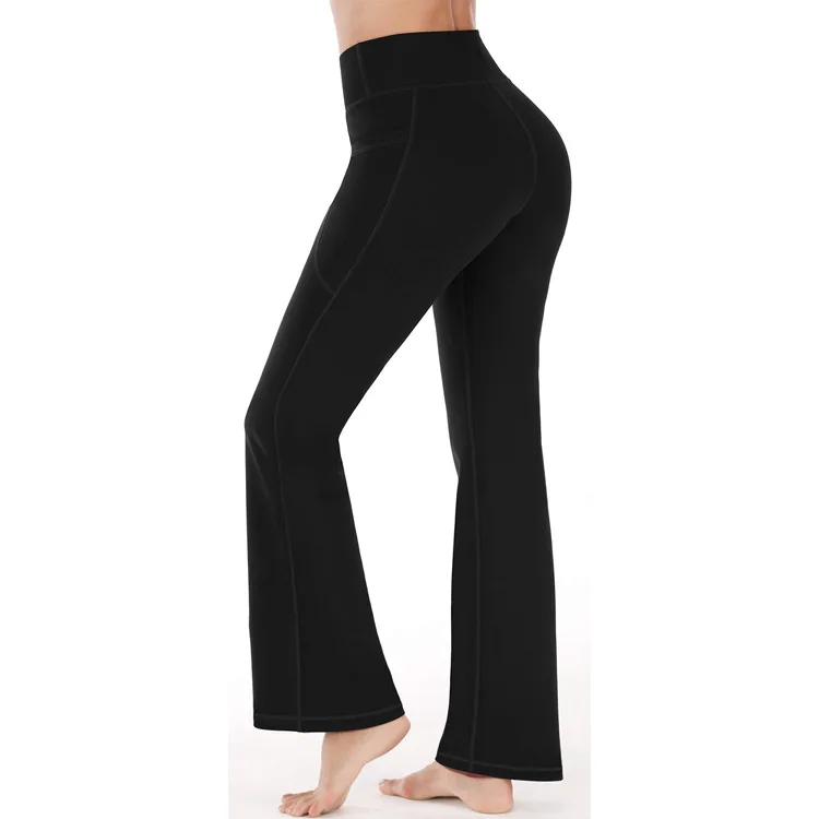 High Quality Women Leisure Sports Wide Leg Yoga Pants Micro Flare Dance Pants High Waist Tummy Control Yoga Leggings With Pocket