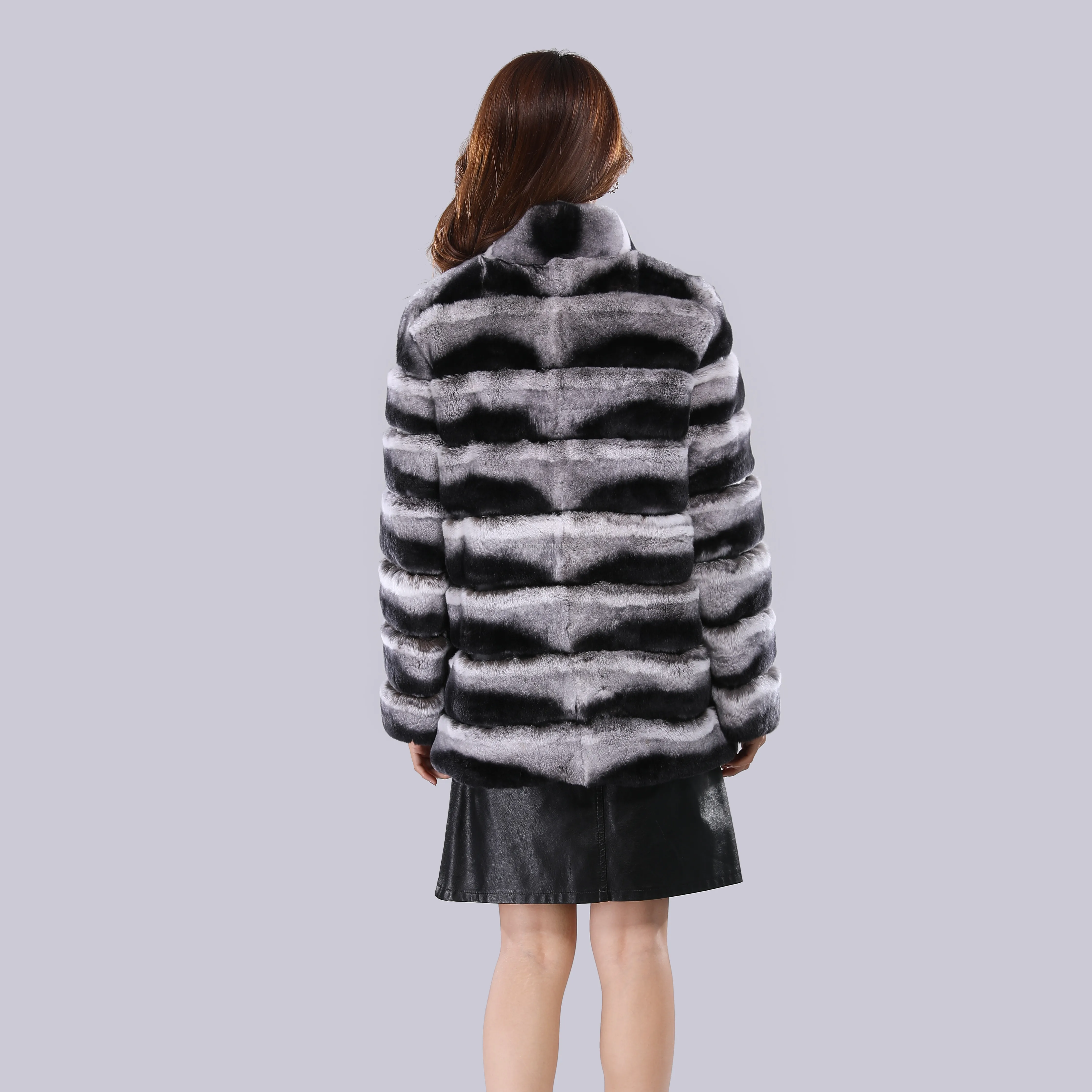 
2019 Wholesale cheap price rex rabbit imitated chinchilla fur coat for sale 