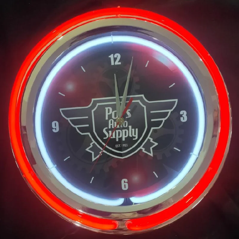 fashion chromed wholesale china factory price customized double rings 17inch neon light wall clock for advertising promotion