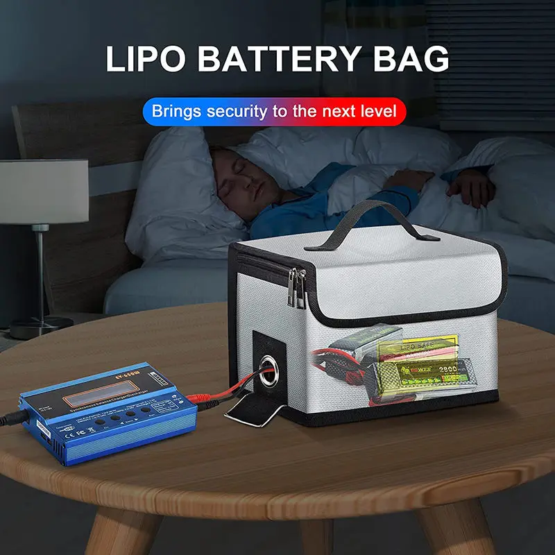 8 Cell Adjustable Battery Safe Bag Large Capacity Storage Guard Battery Safe Pouch Lipo Safe Bag Battery Fireproof Bag