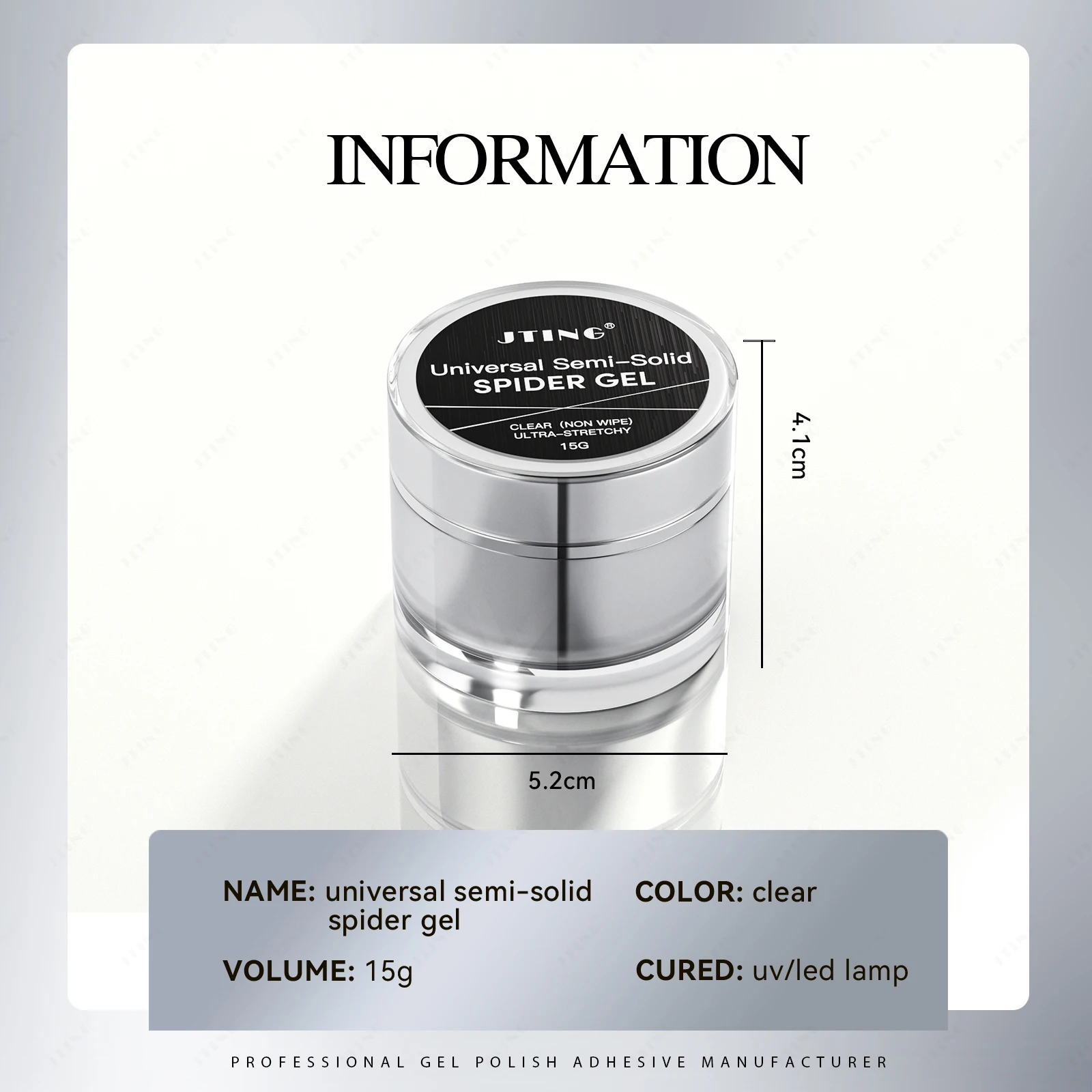 JTING Newest updated Universal Semi-solid spider gel polish Non wipe Clear spider modelling gel nail polish for chrome powder