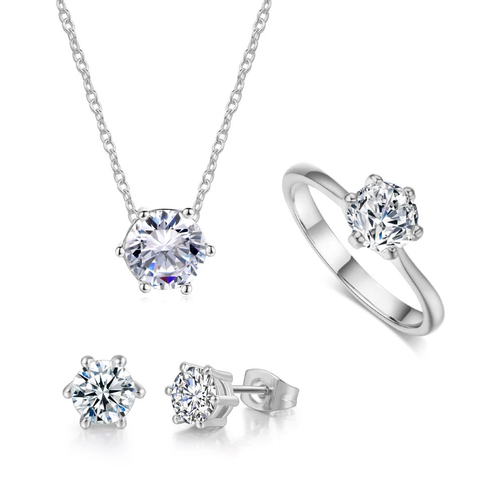Classic 3 Piece Ring Necklace Earrings Jewellery Set AAA Cubic Zirconia Diamond Women Wedding Bridal Jewelry Sets