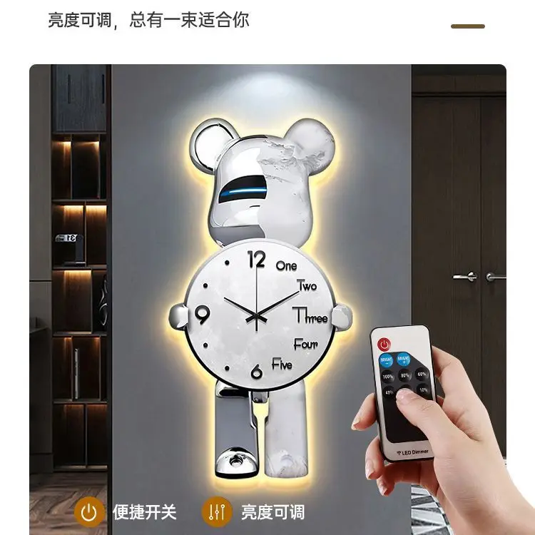Hot Sales Modern Fashion Entrance Living Room Silent Clock Light Luxury Wall Art Creative Iron Animal Violent Bear Wall Clock