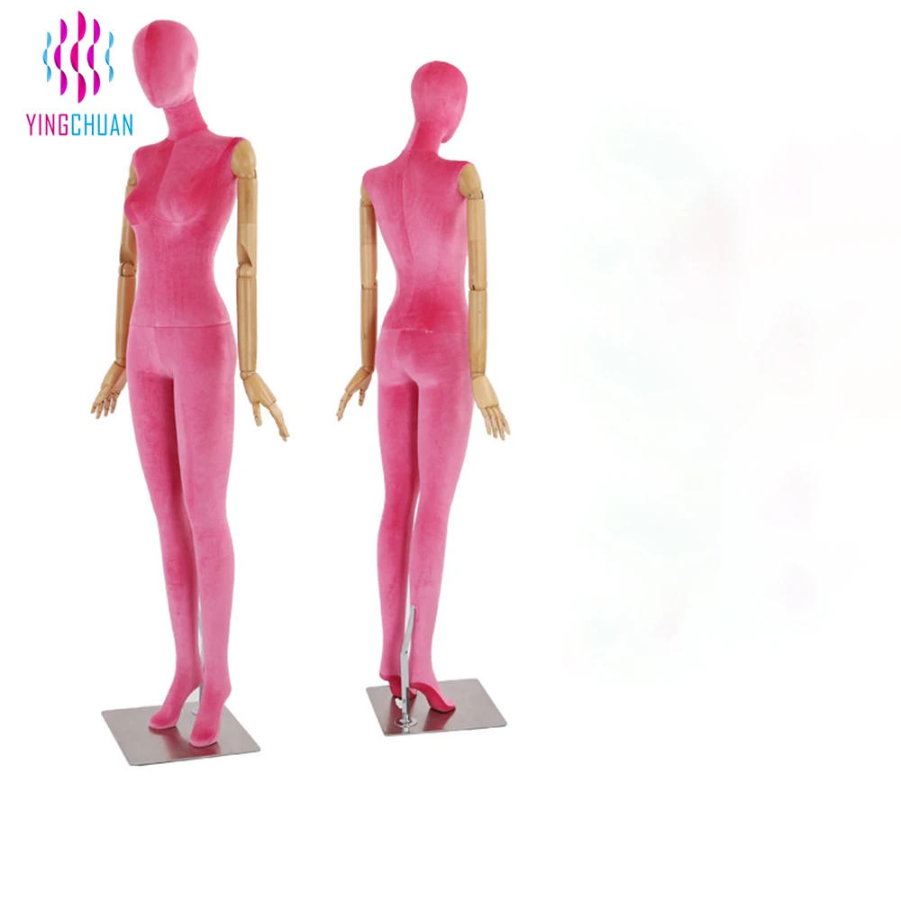 Fashion Clothing Store Full Body Female Velvet Mannequin Dress Form Women Mannequin With Chrome Golden Silver Adjustable Arms