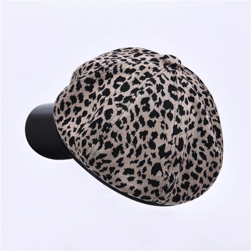 Hot Sale Women Octagonal Cap Leopard Printed Newsboy IVY Hat 8 Panel