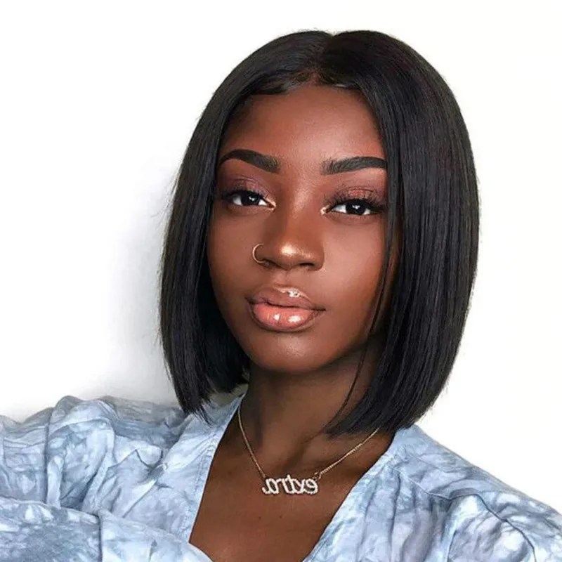 
Wholesale African wig women short straight bobo hair in the middle part simulation scalp short fash 