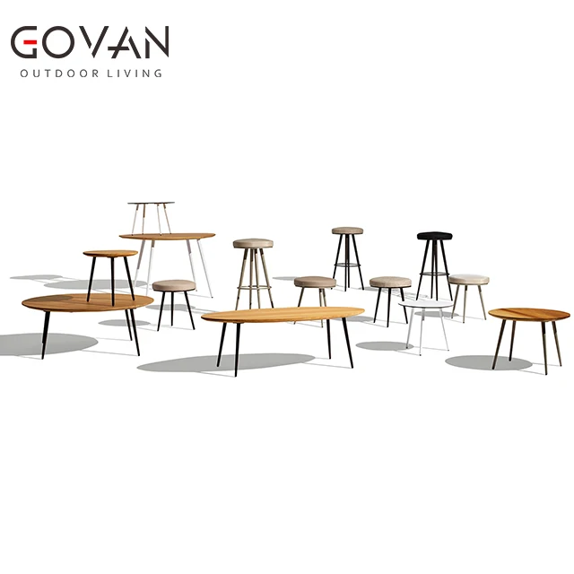 Morden Design Restaurant Furniture Aluminum with teak table top dining table Garden Patio Villa Dining Table