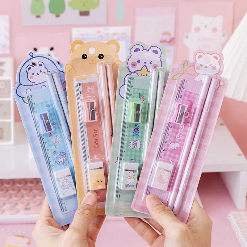 Promotional Kawaii Cute Pencil Forever Pen without Ink Pen Packed HB wooden Pencil set with eraser for primary school students
