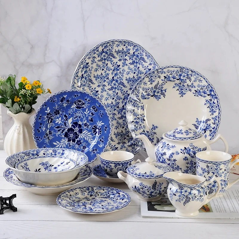 Best selling European style blue and white patterned porcelain dinner plate