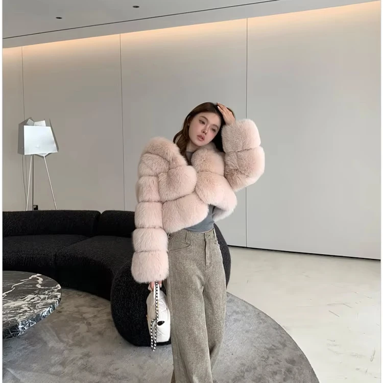 Fashion Design High Quality Fur Jacket Ladies Winter Warm Fox Fur Jacket Hooded Furry Jacket Women