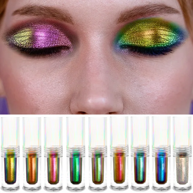 Private label 9 color chameleon multichrome metallic duochrome high pigment custom eyeshadow pigments glitter liquid eyeshadow