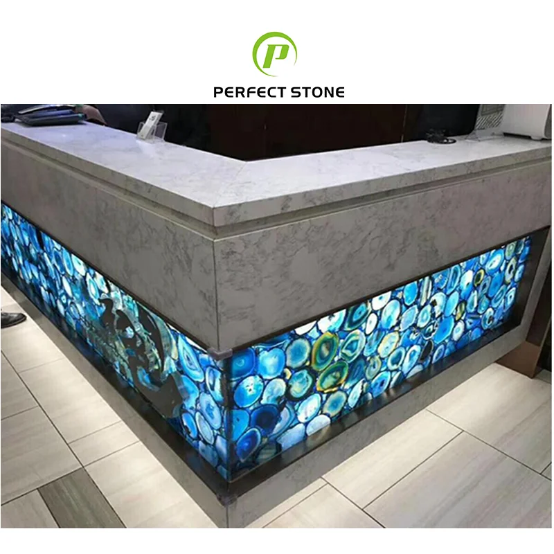 Semi Precious Stone Table Top Marble Blue Agate Stone