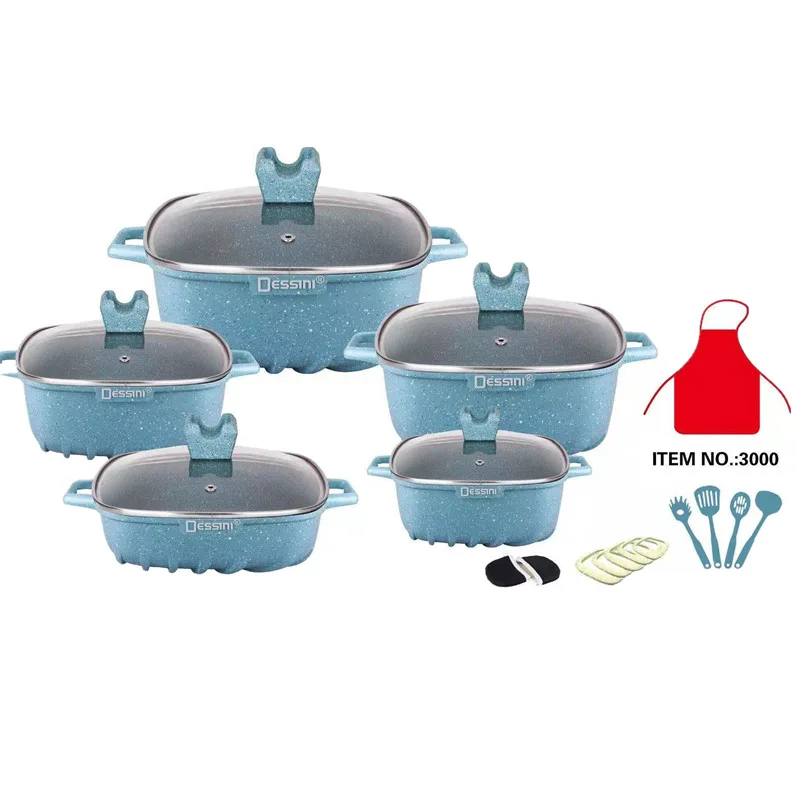 
22pcs DESSINI Die Casting Aluminum Non-Stick Ceramic Set Of Pots Cooking Tools Granite Saucepan Prestige Cookware Set 