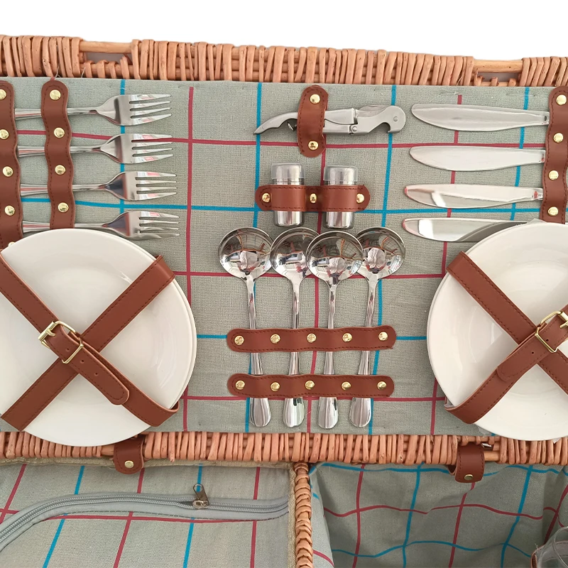 Multifunctional Picnic Basket Rattan Wicker Basket For Sale With Lid Insulated Target 4 People