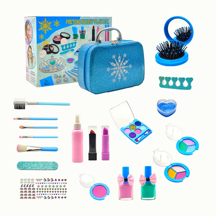 Snow Christmas Beauty Set Washable and Safe Pretend Play Makeup Toys for Kids Realistic Cosmetics Set for Preschool